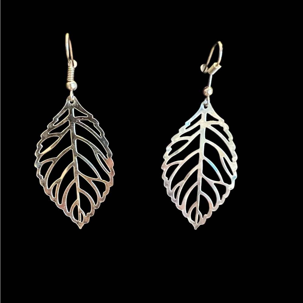 Elegant Silver Leaf Dangle Earrings 2 inches long